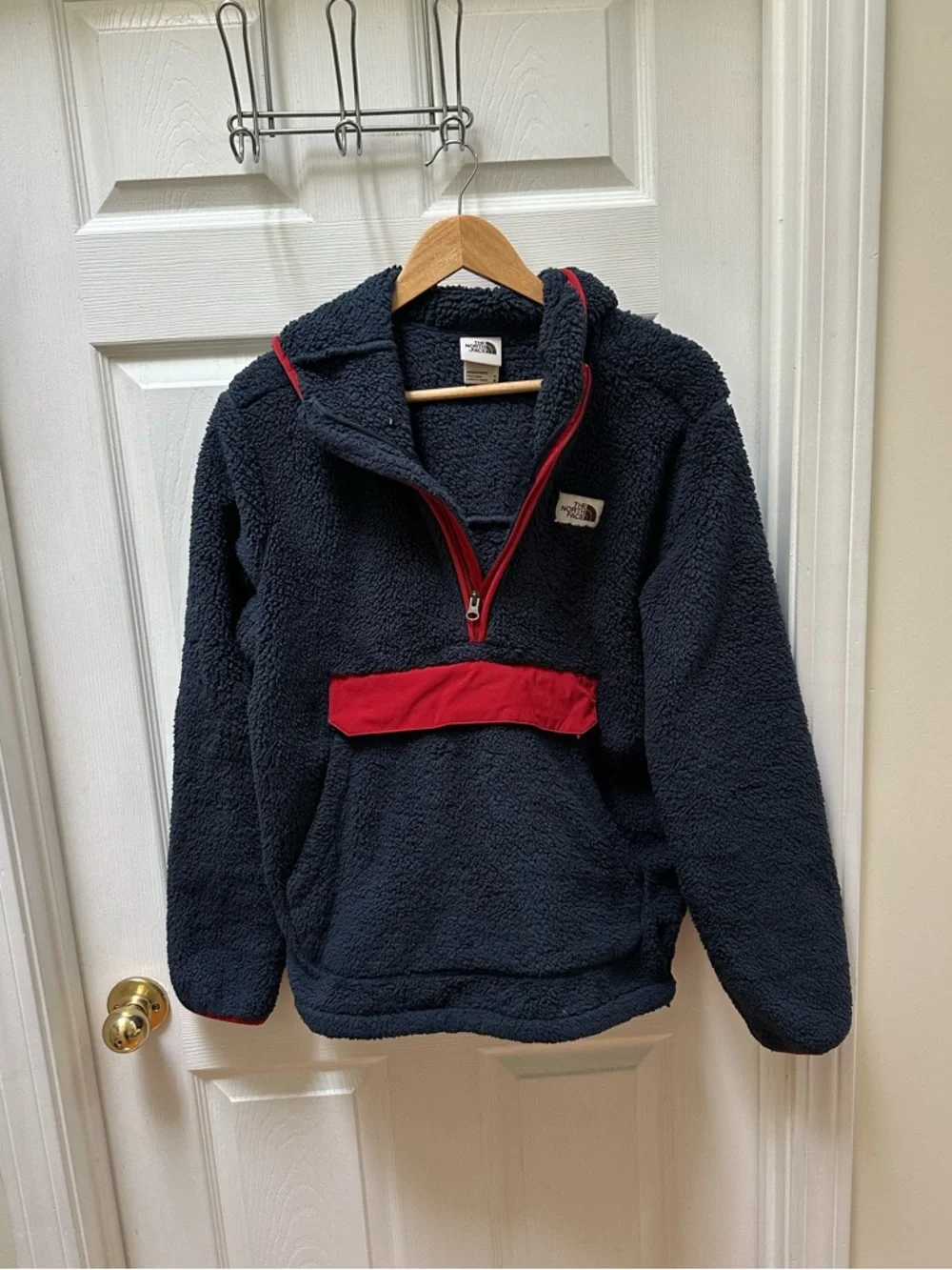 The North Face Campshire Fleece Pullover Hoodie Men's navy blue red fur sherpa M